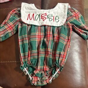 Plaid Baby Romper with White Collar